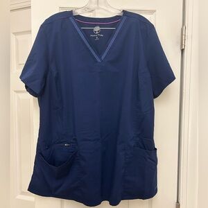 Healing Hands Navy Blue Scrub Top and pants with Satin Trim